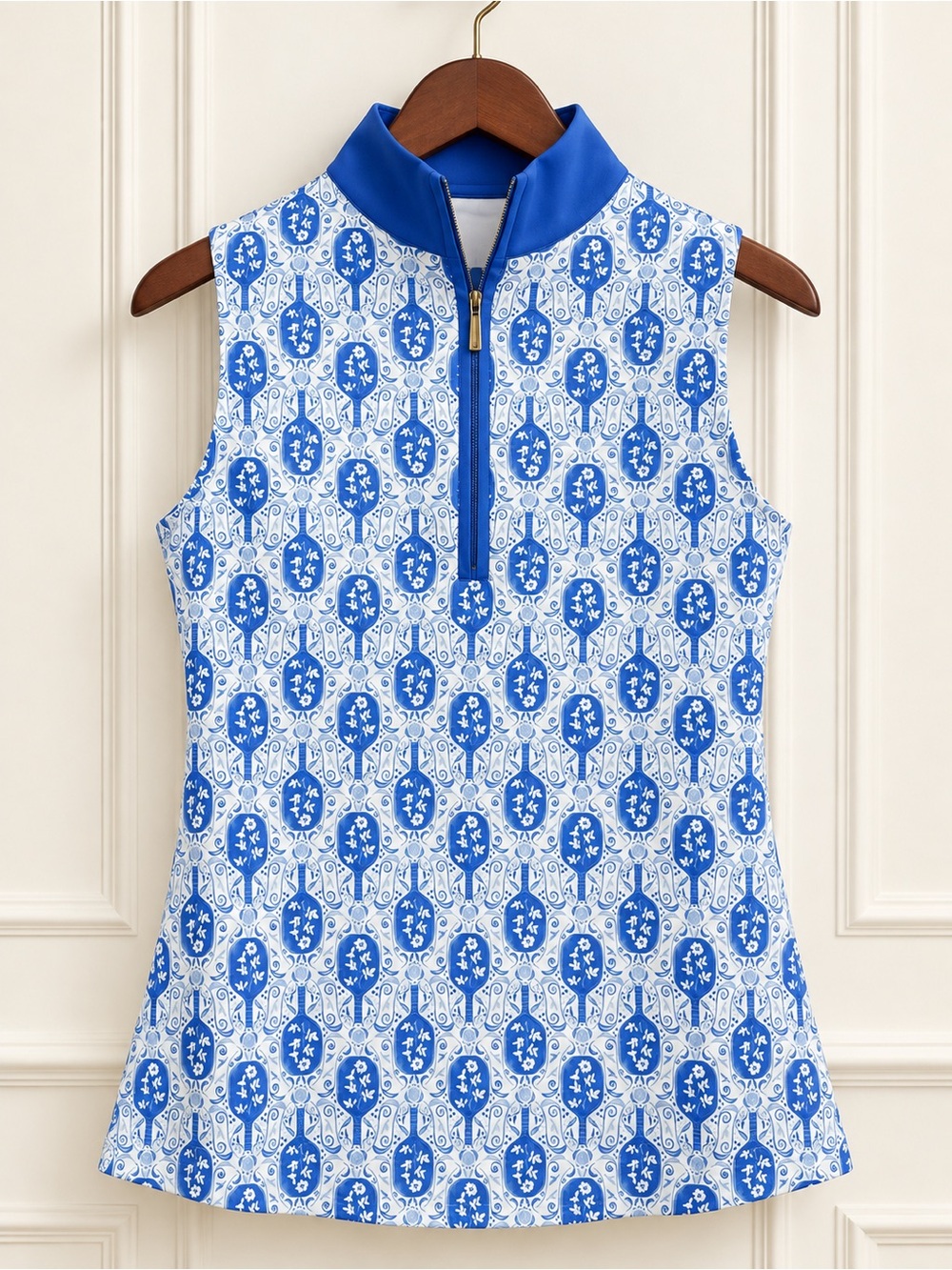Cabana Life XS Blue Floral Pickleball Paddle 1/4 Zip Sport Top UPF 50+ NWT